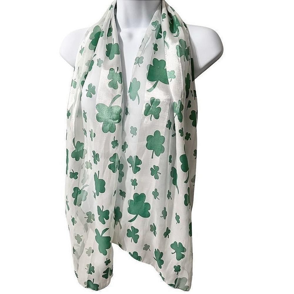 Unbranded Scarf Women Small Green Excellent‎ Shamrock Clover Print Sheer Holiday